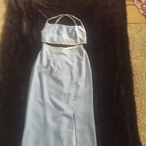 Light blue two piece prom dress