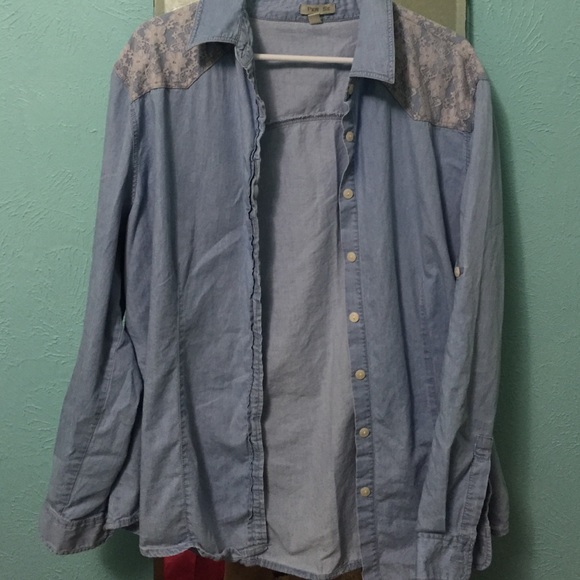 Chambray Shirt with Lace Shoulders