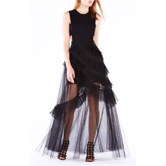 BCBG Avalon Sheer Cutout Gown