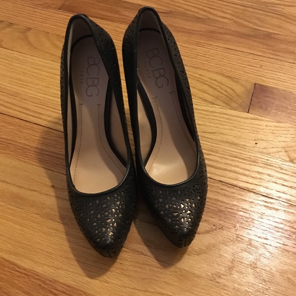 BCBG black and gold heels