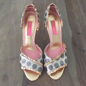 Open toe metallic polka dot high heels