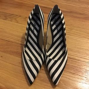 Black and white striped heels