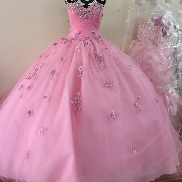 A light pink, Vizcaya quinceañera/prom dress