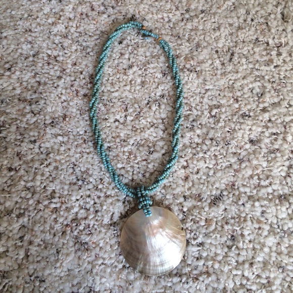 One of a kind beaded shell pendant necklace