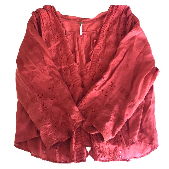 Free People red linen tunic top