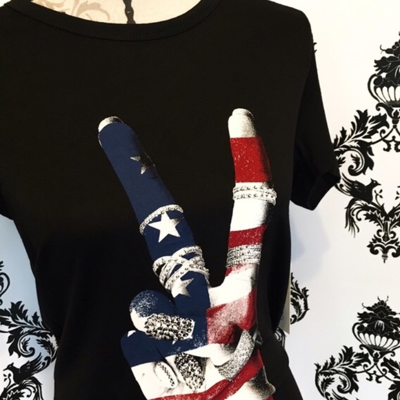 π NWT! Gemmed Patriotic Peace Sign Shirt! - Picture 2 of 4
