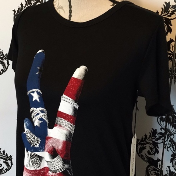 π NWT! Gemmed Patriotic Peace Sign Shirt! - Picture 3 of 4