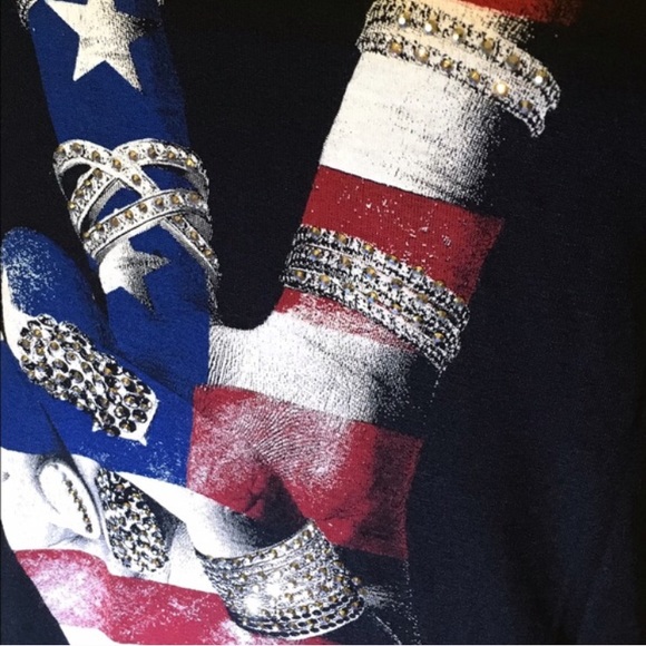π NWT! Gemmed Patriotic Peace Sign Shirt! - Picture 4 of 4
