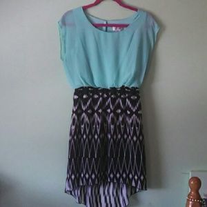 Mint green & black and white high low dress