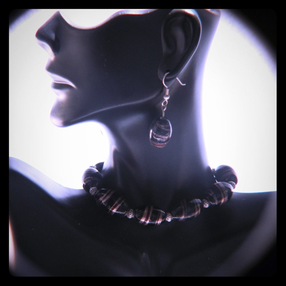 💋💋Vintage Marbled Earring and Bracelet Set
