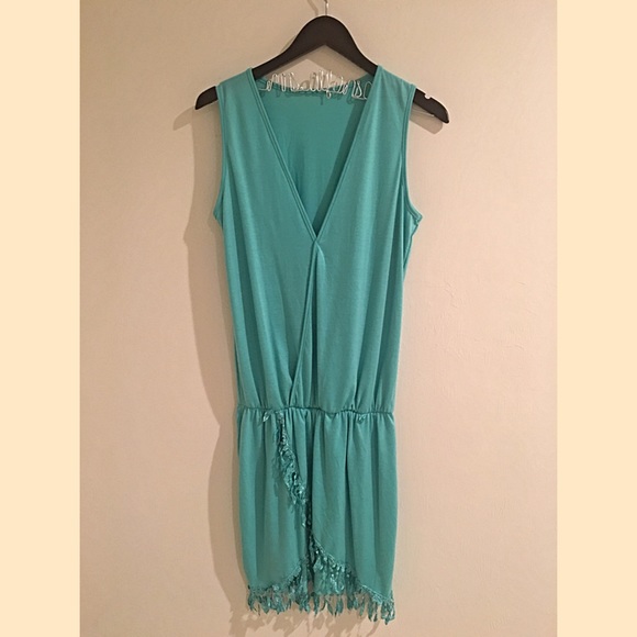 🆑❗️Last One❗️Boho Teal V Neck Mini Dress - Picture 2 of 4
