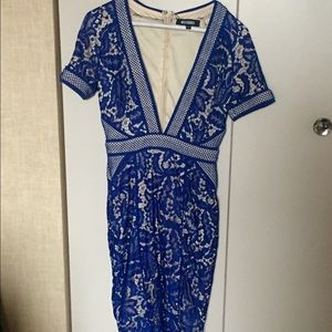 Deep-V Royal Blue Lace Dress