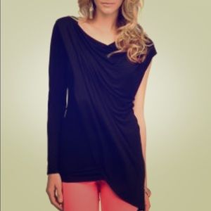 Bebe one sleeve draped neck asymmetrical top