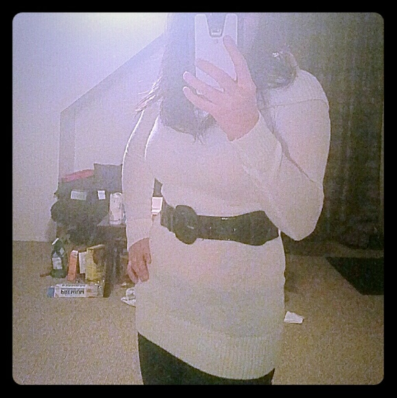 Long white scoop neck sweater