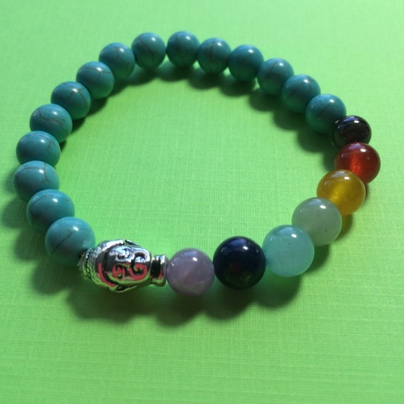 Turquoise Howelite Chakra Bracelet with Buddha - Picture 3 of 4