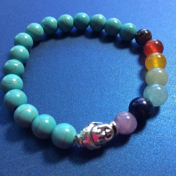 Turquoise Howelite Chakra Bracelet with Buddha - Picture 4 of 4