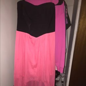 black and pink strapless high low dress