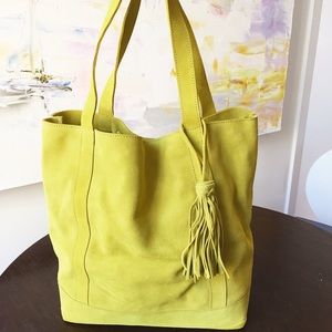 Citron suede tasseled tote