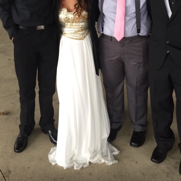 White & Gold Terani Couture Prom Dress - Picture 4 of 4