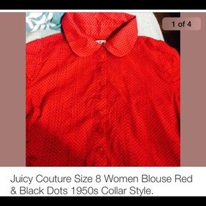 Juicy couture poke a dot black/red blouse shirt