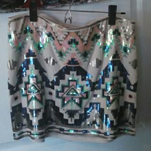 Express sequinned tribal mini skirt