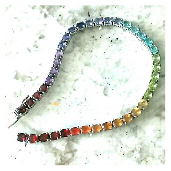 Sterling silver multi genuine stone bracelet