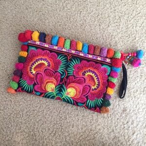 Colorful Pom Pom Wristlet Clutch