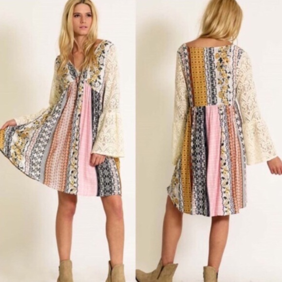 🆕RYLAND printed dress w/ bell sleeves -ORANGE mix - Picture 3 of 4