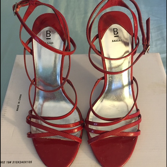 Red patent leather sandal.