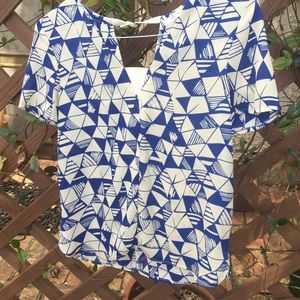 Beige and blue blouse