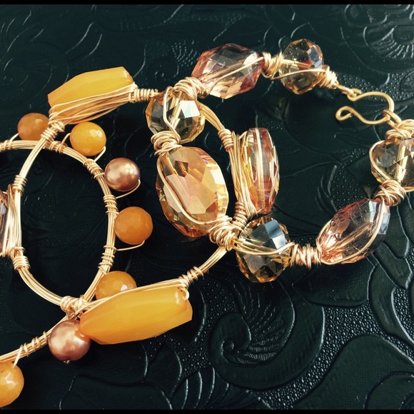 Jewelry - Set of 3 handmade bracelet orange gold copper