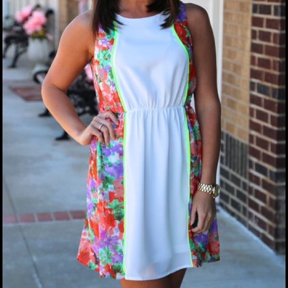 White dress with floral side panels