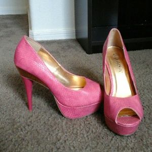 Pink Peep Toe Platform Pumps
