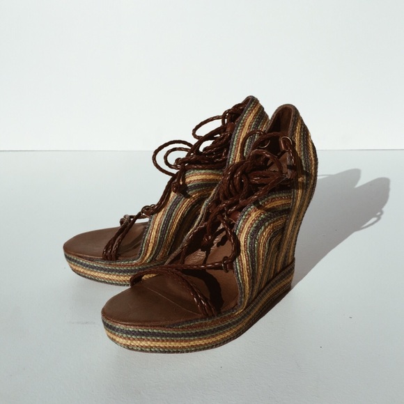 Jeffrey Campbell multi color lace up wedges