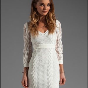 White Cord Embroidery Long-Sleeve Dress