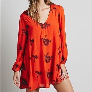 Free People Embroidered Austin Dress Red