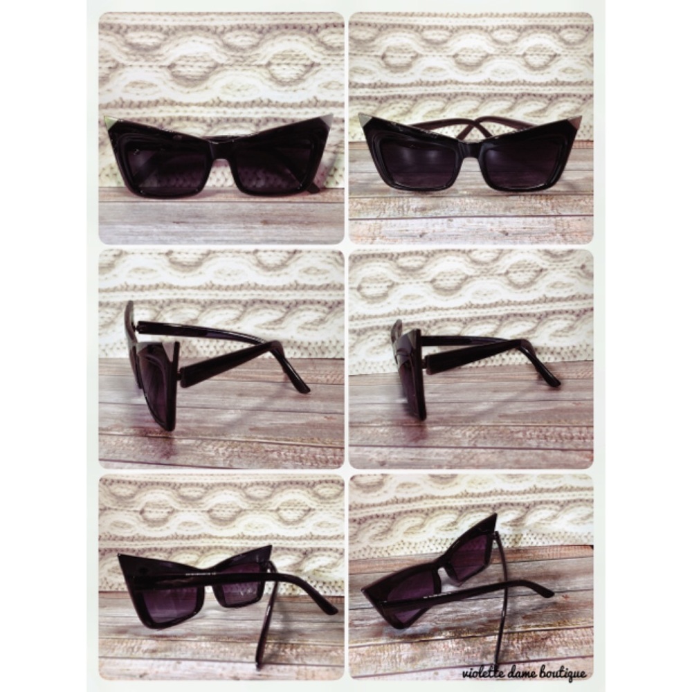 New Retro Black & Silver Cat Eye Sunglasses