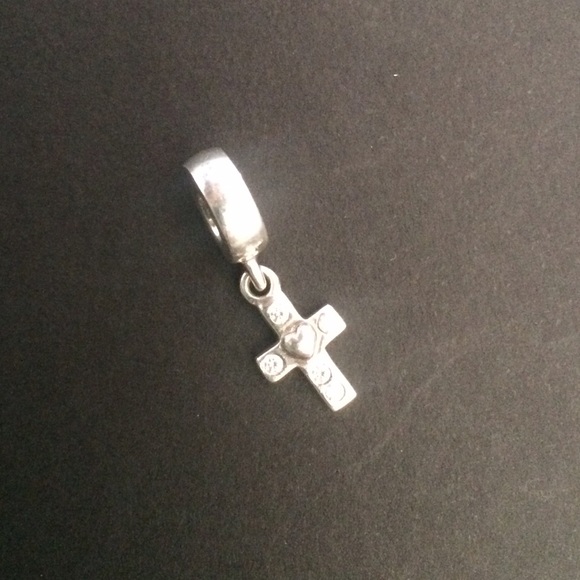 Pandora retired silver cross CZ dangle charm