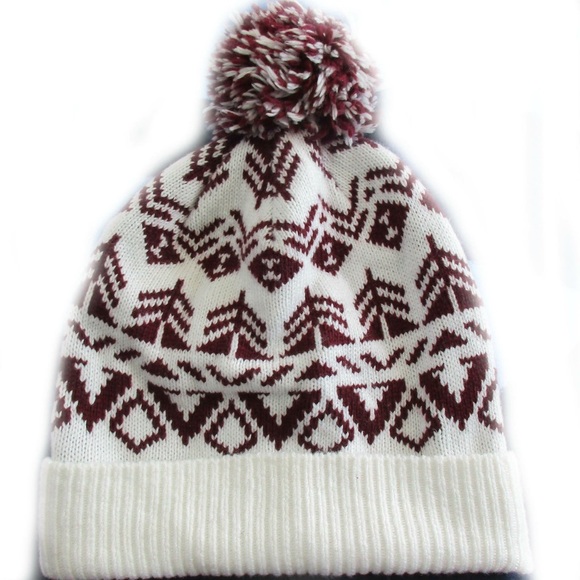 White/maroon Hollister pompom beanie