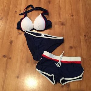 Red, white & navy 3 piece bikini