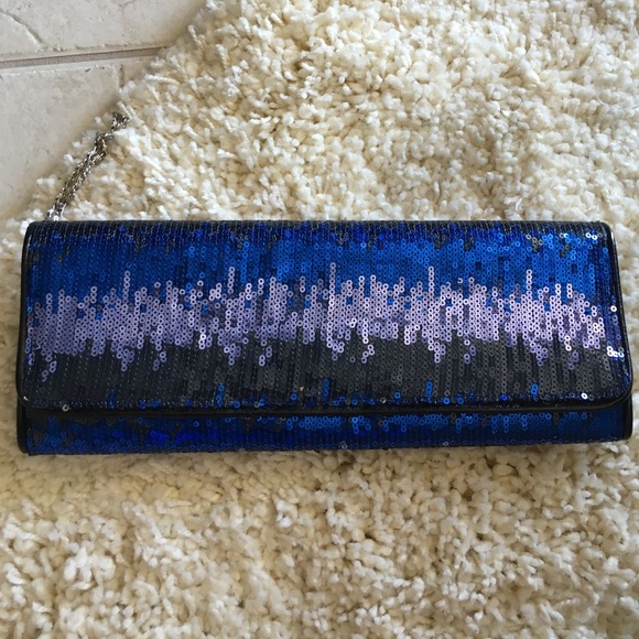 blue sequin clutch