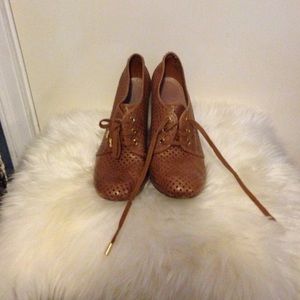 Tory Burch leather Carmel wedge booty