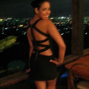 Arden B. Black mini dress with back out