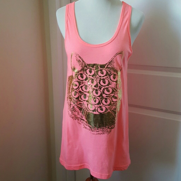 Pretty Snake Tops - Pretty Snake brand neon "mutant kitty" tank