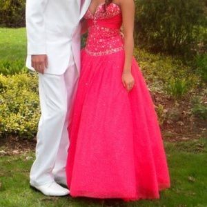 Hot pink tulle sweetheart ball gown prom dress