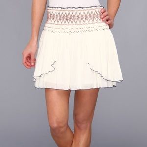 Free People Lip Smocking Good Embroidered Skirt