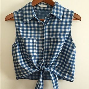 Blue and white gingham crop top