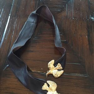 Unique belt w bird clasp, eggplant color w gold