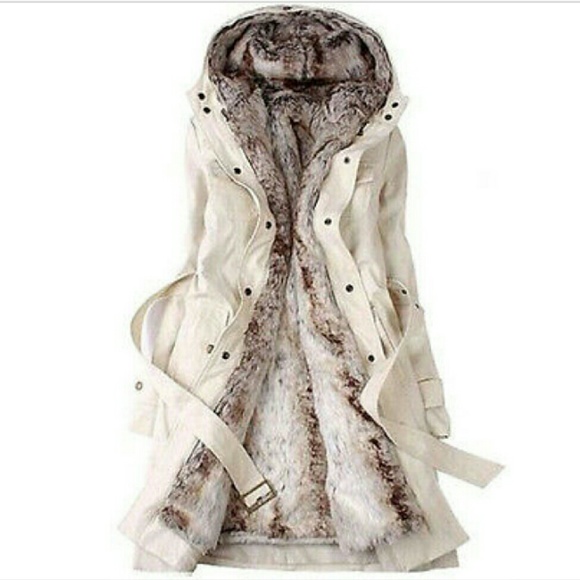 White,  Faux Fur Lined Winter Coat