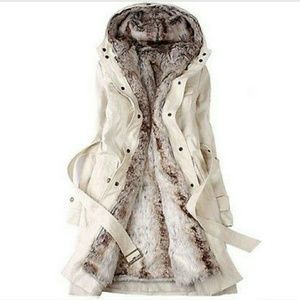 White,  Faux Fur Lined Winter Coat